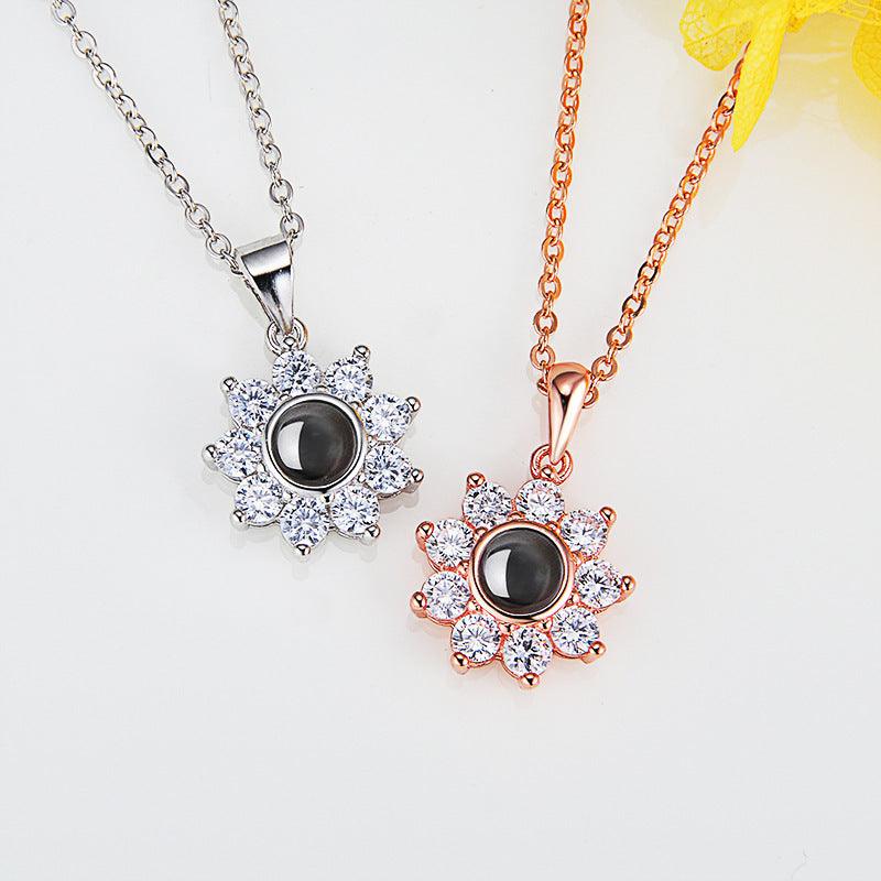 Custom Photo Name Projection Necklace Rose Gold Silver Color Clavicle Chain Personalized Sun Flower Shaped Pendant Jewelry - EX-STOCK CANADA