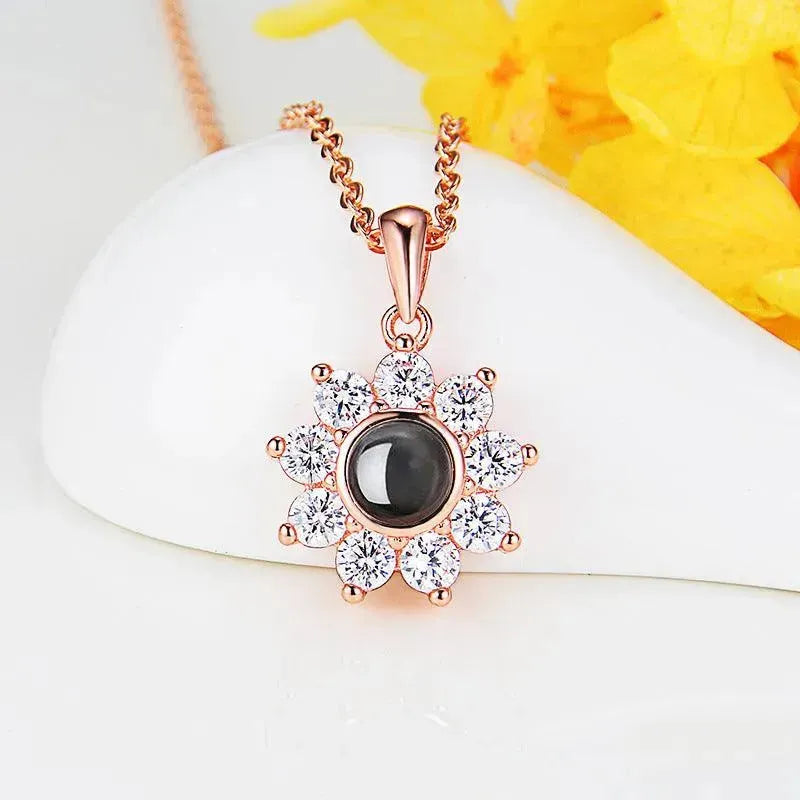 Custom Photo Name Projection Necklace Rose Gold Silver Color Clavicle Chain Personalized Sun Flower Shaped Pendant Jewelry - EX-STOCK CANADA