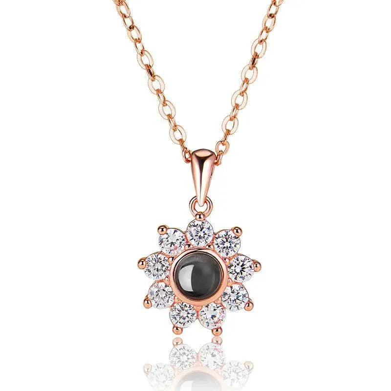 Custom Photo Name Projection Necklace Rose Gold Silver Color Clavicle Chain Personalized Sun Flower Shaped Pendant Jewelry - EX-STOCK CANADA