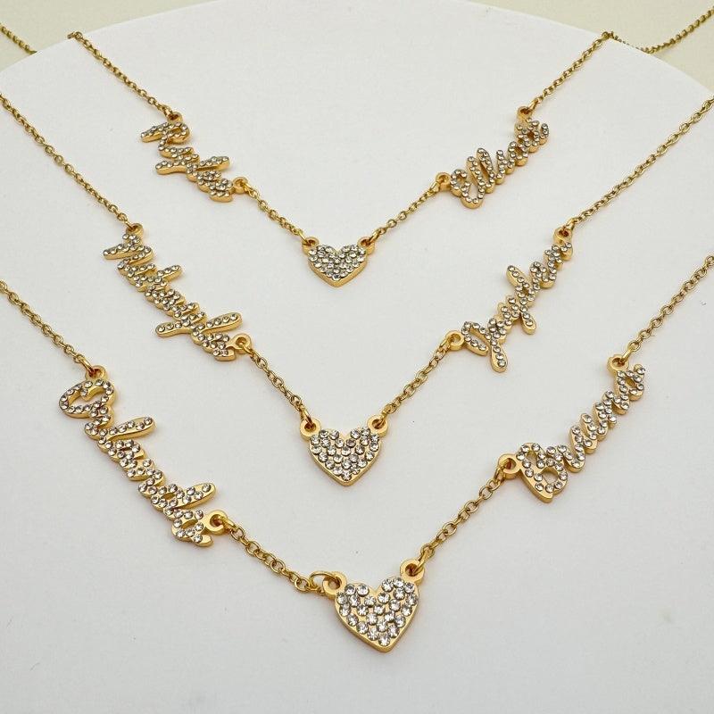 Customized DIY Diamond Inlaid Multi Name Necklace Stainless Steel Chain Heart Charming Choker Customized Necklace Jewelry - EX-STOCK CANADA
