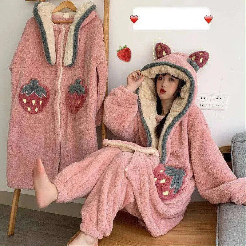 Cute padded flannel hooded pajamas - EX-STOCK CANADA