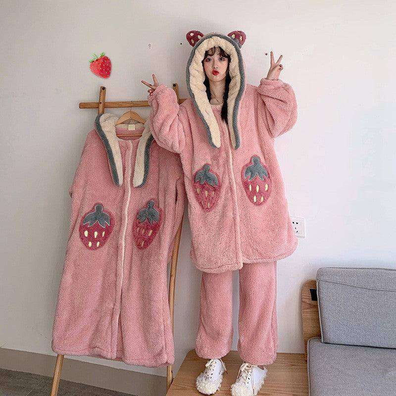 Cute padded flannel hooded pajamas - EX-STOCK CANADA