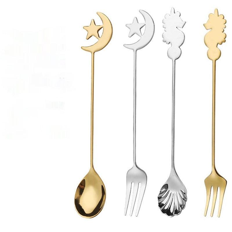 Cute Star and Moon 304 Stainless Steel Spoon and Fork Set for Coffee - EX-STOCK CANADA