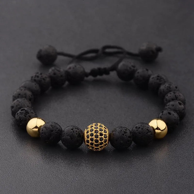 CZ Zircon Pave Lava Weaving Bracelet Men Beads - EX-STOCK CANADA