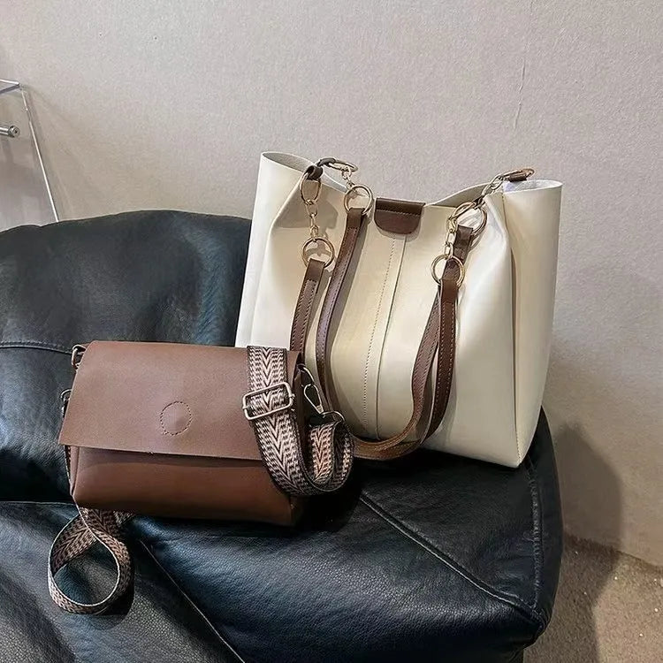 Two-piece Set Large Capacity Leather Totes shoulder Work Commuter Bag