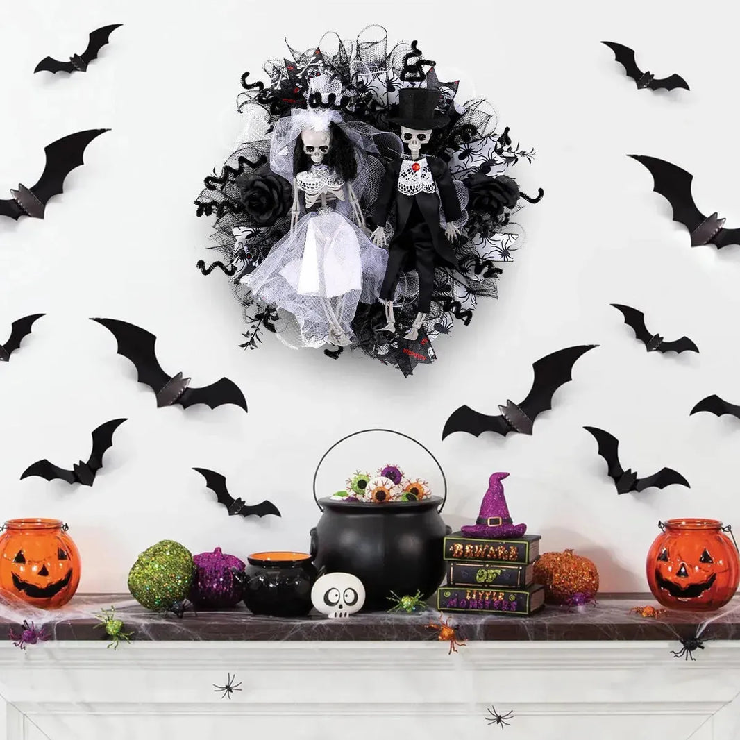 Halloween Skull Novia Groom Mesh Garland Decoración de terror Props