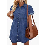 European And American Washed Denim Lapel Ruffled Denim Dress Jeans Flared dress Casual Denim mini dress