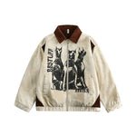 Retro Heavy Industry Dirty Wash Printing Lapel Cotton Jacket Couple Casual Cotton-padded Jacket Men