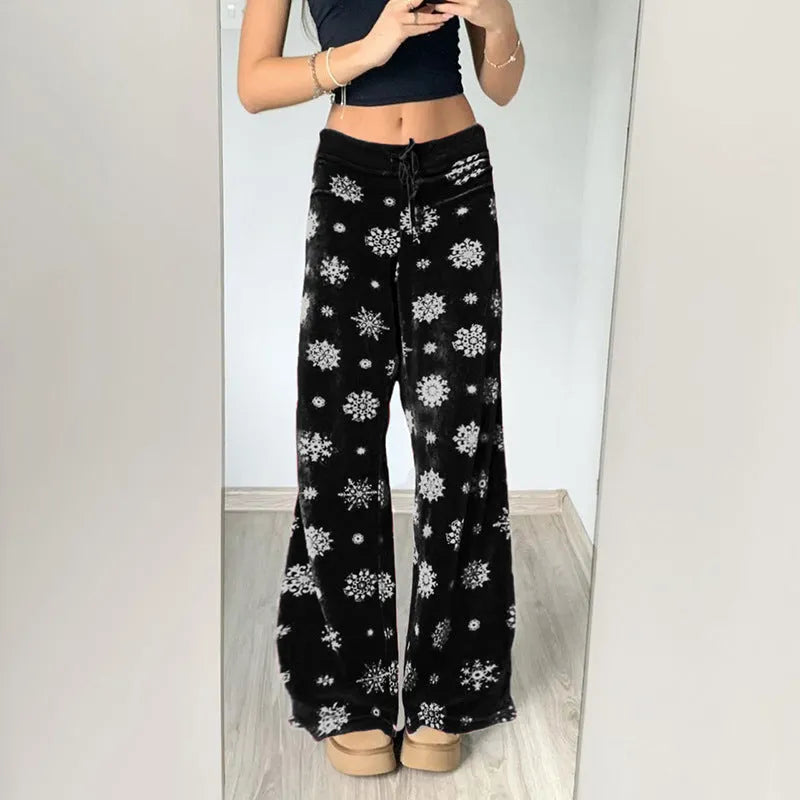 Snowflake Casual Straight Leg  trouser Pants For Women