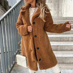 Compre la solapa de manga larga de las mujeres Feece Sherpa Button Long Winter Overcoat