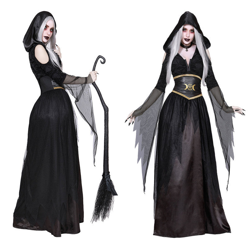 Dark Vampire Witch long black dress witch Halloween Party COSPLAY Costume