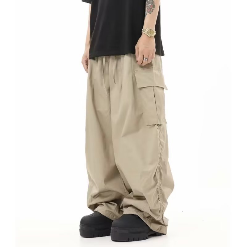 American Vintage Crumpled Multi-pocket Loose Baggy Cargo Pants Men