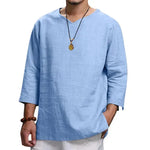 Loose Casual V-neck Top Cotton And Linen Long Sleeve Pullover Shirt Men's Shirt Top