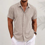 Men's Solid Color Loose Linen Short-sleeved shirt