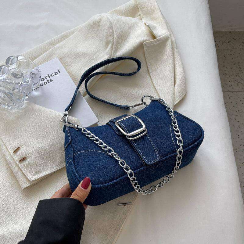 Denim Shoulder Bags Women's Fashion Chains Handbag Crossbody Bags Small Square Armpit Bag - EX-STOCK CANADA