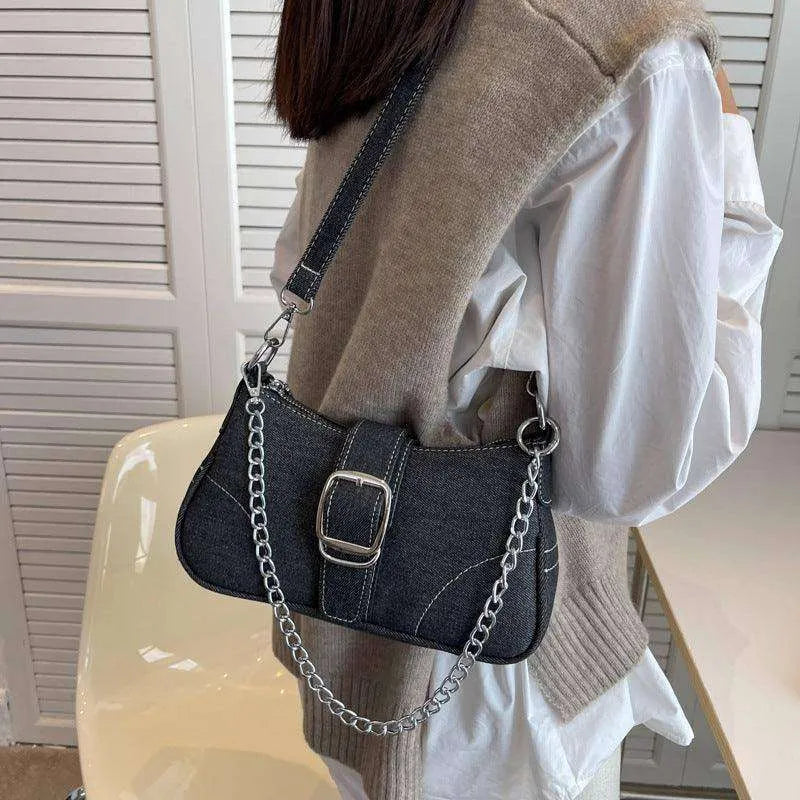 Denim Shoulder Bags Women's Fashion Chains Handbag Crossbody Bags Small Square Armpit Bag - EX-STOCK CANADA