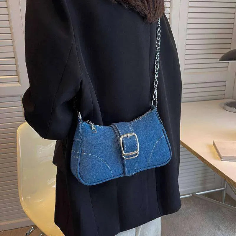 Denim Shoulder Bags Women's Fashion Chains Handbag Crossbody Bags Small Square Armpit Bag - EX-STOCK CANADA