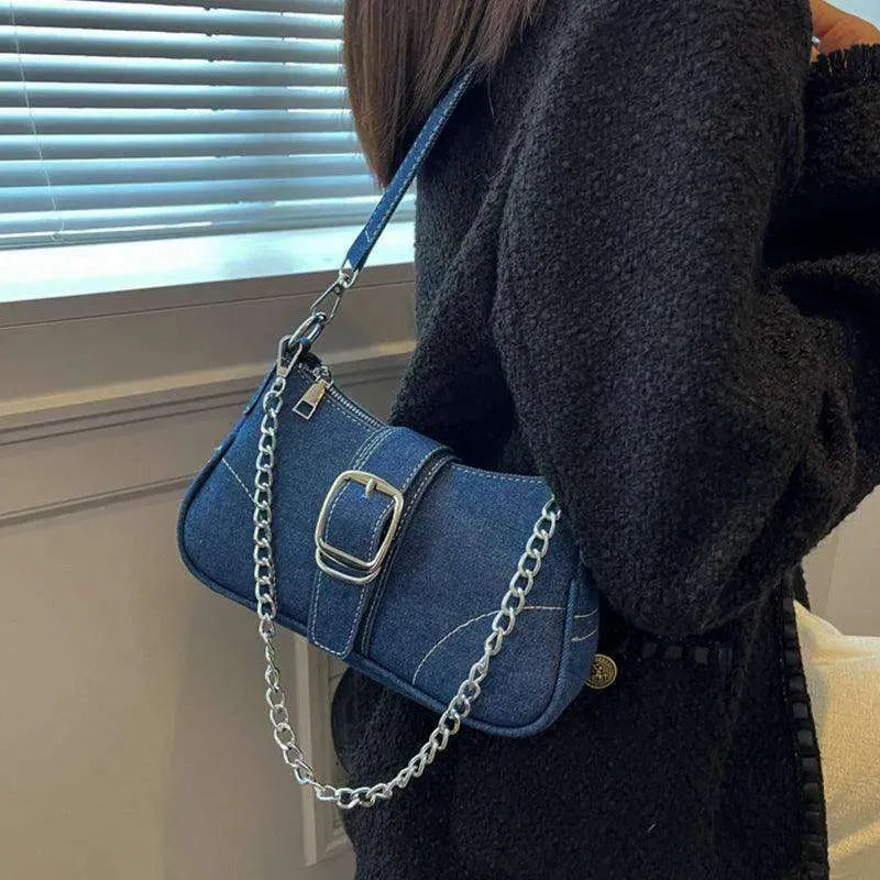 Denim Shoulder Bags Women's Fashion Chains Handbag Crossbody Bags Small Square Armpit Bag - EX-STOCK CANADA