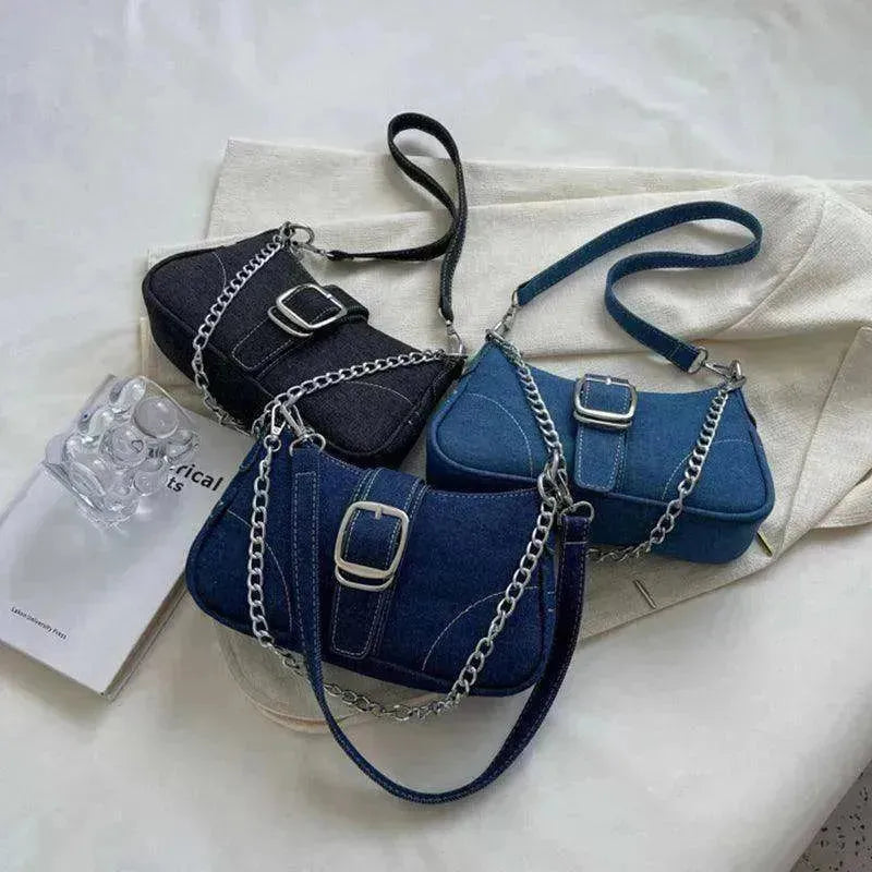 Denim Shoulder Bags Women's Fashion Chains Handbag Crossbody Bags Small Square Armpit Bag - EX-STOCK CANADA