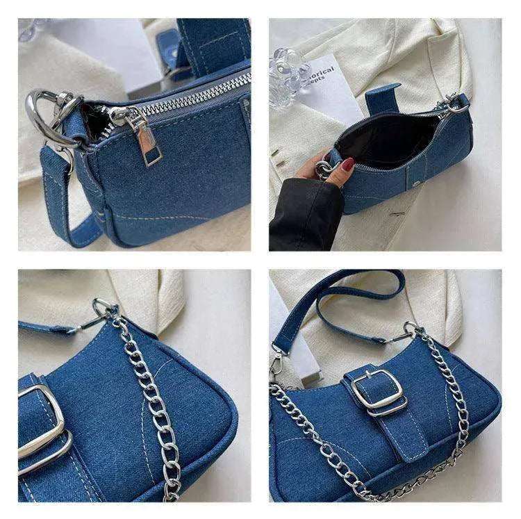 Denim Shoulder Bags Women's Fashion Chains Handbag Crossbody Bags Small Square Armpit Bag - EX-STOCK CANADA