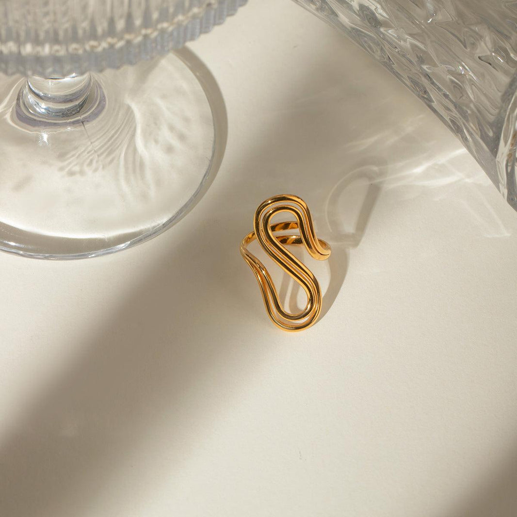 Design Sense Minority Simple 18K Gold Stainless Steel Double Layer Snake Shape Ring for Women - EX-STOCK CANADA