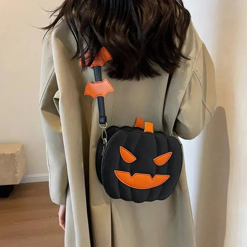 2024 borse di Halloween divertente fumetto di zucca spalla incrociata borsa con pipistrello creativo personalizzato da donna