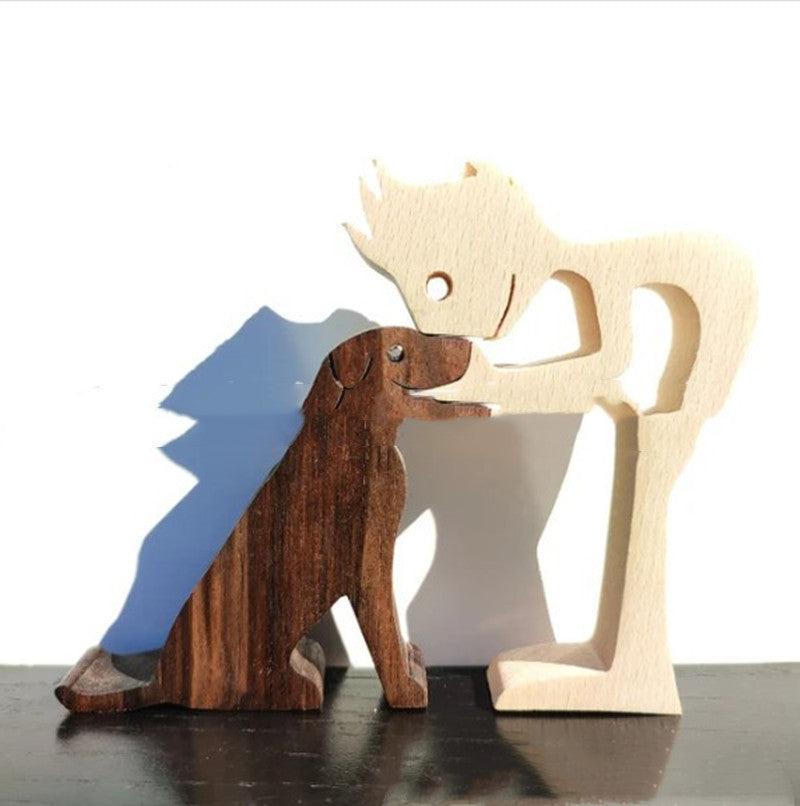 DIY Figurine Wood Dog Ornament Sculpture Home Decoration A Man A Dog Wood Sculpture Christmas Gifts Model Decor - EX-STOCK CANADA