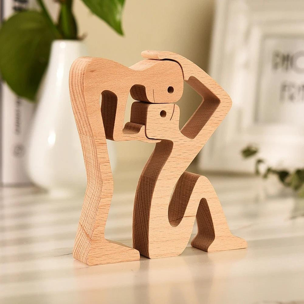 DIY Figurine Wood Dog Ornament Sculpture Home Decoration A Man A Dog Wood Sculpture Christmas Gifts Model Decor - EX-STOCK CANADA