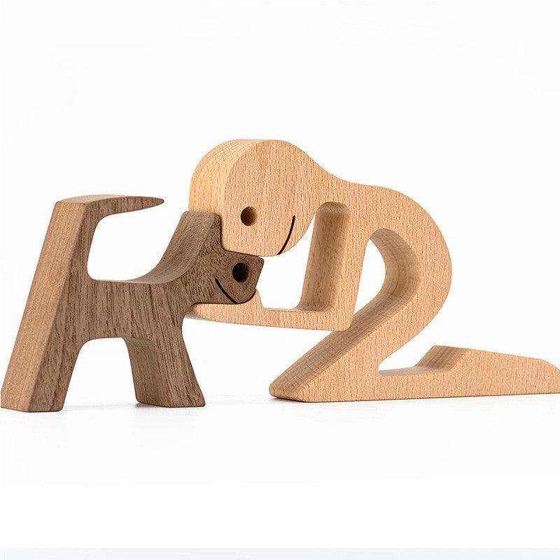 DIY Figurine Wood Dog Ornament Sculpture Home Decoration A Man A Dog Wood Sculpture Christmas Gifts Model Decor - EX-STOCK CANADA