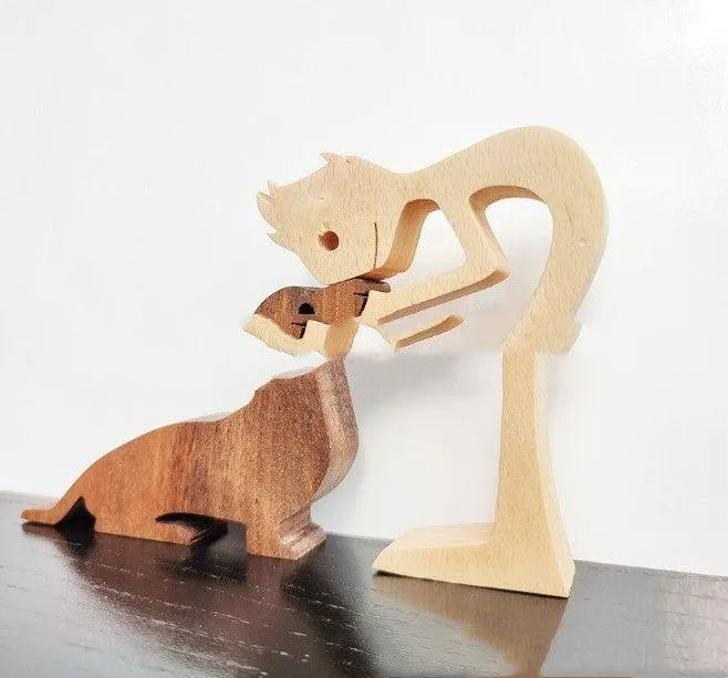 DIY Figurine Wood Dog Ornament Sculpture Home Decoration A Man A Dog Wood Sculpture Christmas Gifts Model Decor - EX-STOCK CANADA