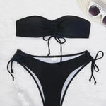 Drawstring Design Tube Bikini Summer Solid Color Sexy Swimsuit For Beach Party Womens Clothing - EX-STOCK CANADA