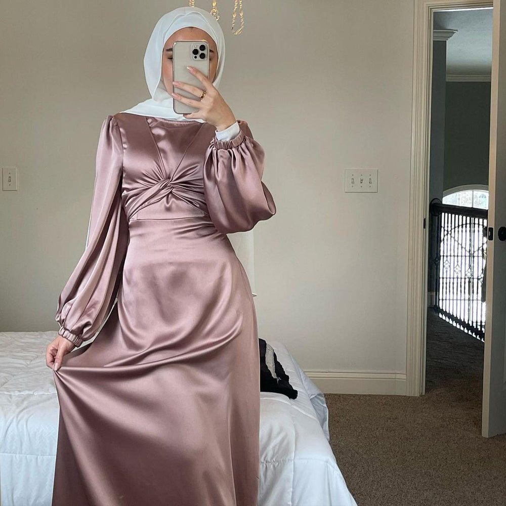 Dubai Middle East Kaftan Abaya Turkey Satin Dress. - EX-STOCK CANADA