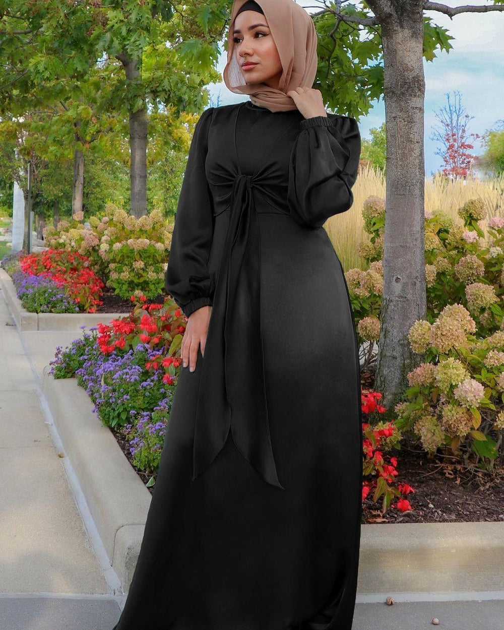 Dubai Middle East Kaftan Abaya Turkey Satin Dress. - EX-STOCK CANADA