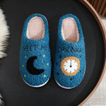 Fashion Moon and Clock estampado de la casa zapatillas para el hogar Winter Warm House House Zapatos para mujeres