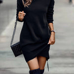 Long Sleeve Dress Solid Color High Neck Cross Short Cashmere Dress for Women