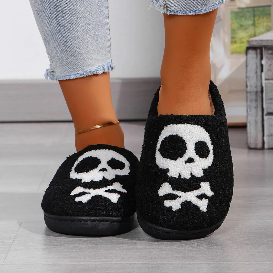 Halloween cómoda calavera casera de algodón zapatillas caseras