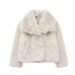 Winter Plush Open front Coat Thick lapel Outwear Faux Fur Coat women