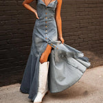 Ins Women's Summer Vintage Denim Large Swing Dress Denim Dress outfit