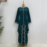 Exquisite Embroidered Middle East Abaya Skirt Suit Muslim 2 piece set