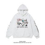 American Retro Washed Distressed Cartoon Letter Print Pullover Hoodie Sweatshirt