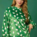 Women's Christmas Hat Pajamas Long Sleeve Trousers Suit