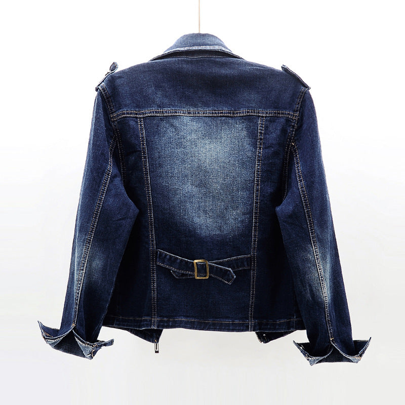 Slim Fit Stretch Suit Collar Denim Coat For Women Blue  Denim Jacket for women