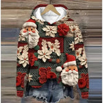 Print Christmas Holiday Casual Hoodie Sweater Pullover