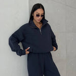 Y2K Winter Jogging Women Two Piece Set Female Zipper Coat Casual Pants Tracksuit Autumn Jacket Fashion Contrast Sport Wear Set