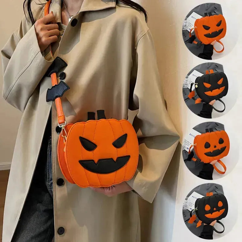 2024 Halloween Bags Funny Pumpkin Cartoon Shoulder Crossbody Bag With Bat Personalized Creative Female Bag