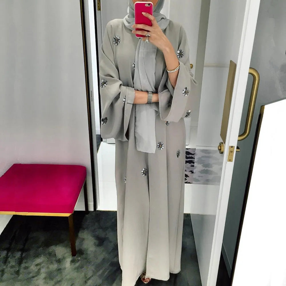 Elegant gestickte Perlenbekleidung im Nahen Osten Kleid offen vorne Abaya Kimono