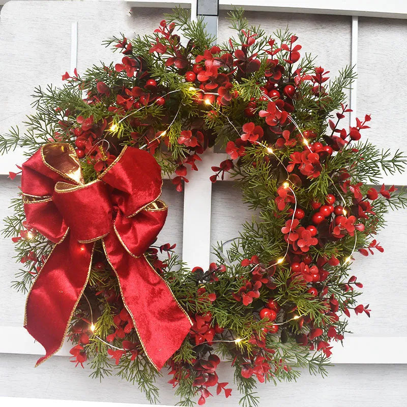 Künstliche Kirschmusterkränze Weihnachtskranz roter Türkranz Wandhänge Girlande Ornamente Rattan Circle Wanddekoration