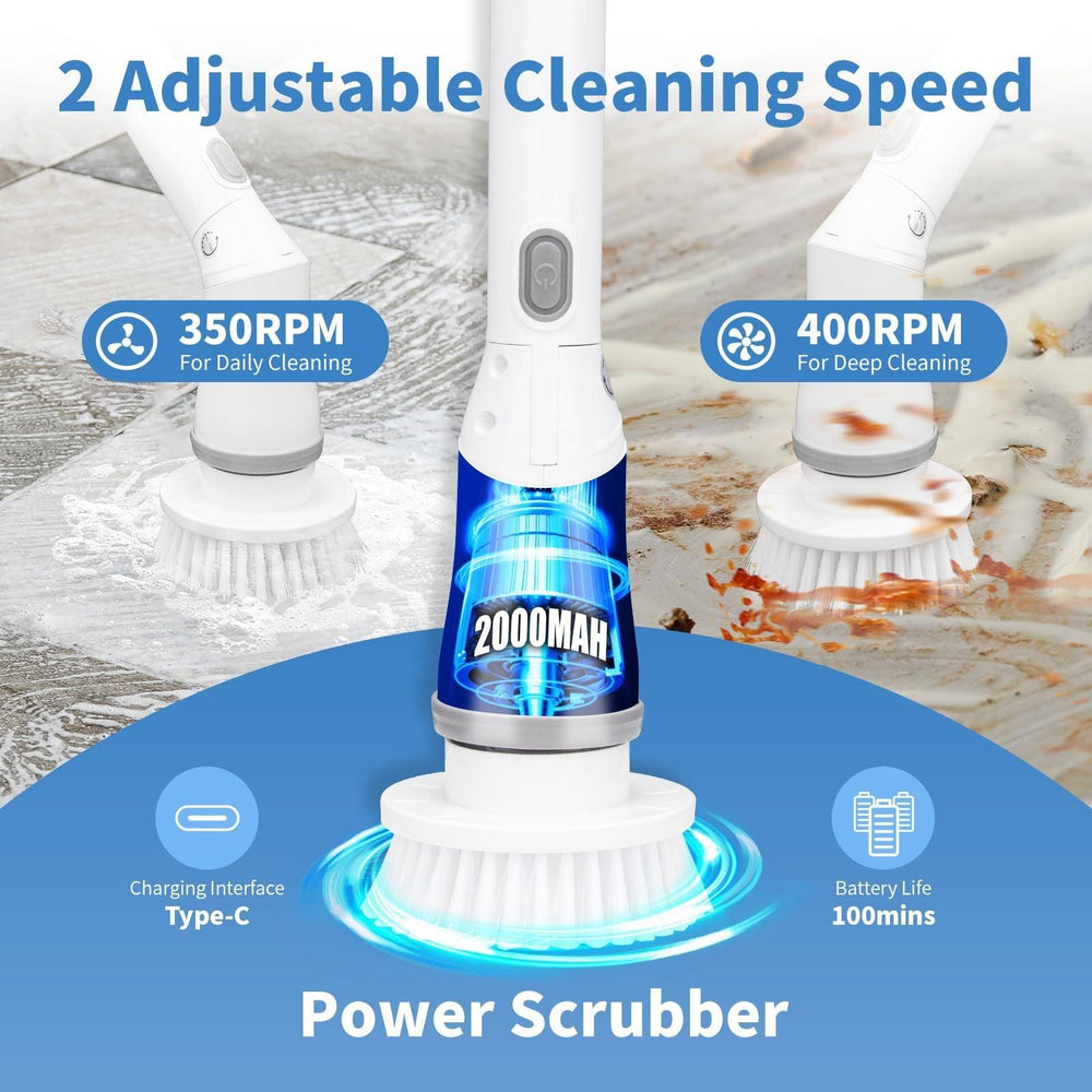 Electric Spin Scrubber, Bathroom Cleaning Brush, With 5 Replacement Heads, Brush With Long Handle For Kitchen, Bathtub, Floor, Toilet, - EX-STOCK CANADA
