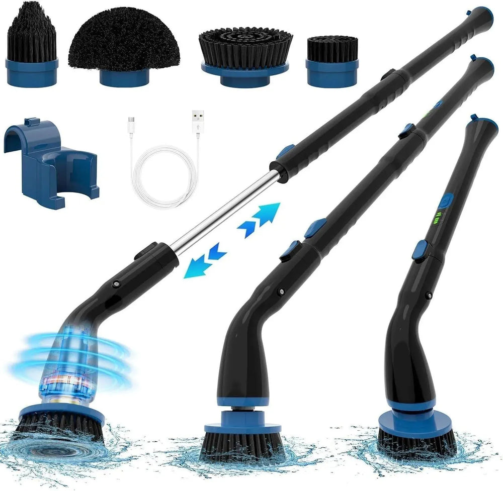 Electric Spin Scrubber, Cordless Cleaning Brush With 4 Replaceable Brush Heads And Adjustable Handle for Bathroom, Kitchen, Tub, Tile, Floor - EX-STOCK CANADA