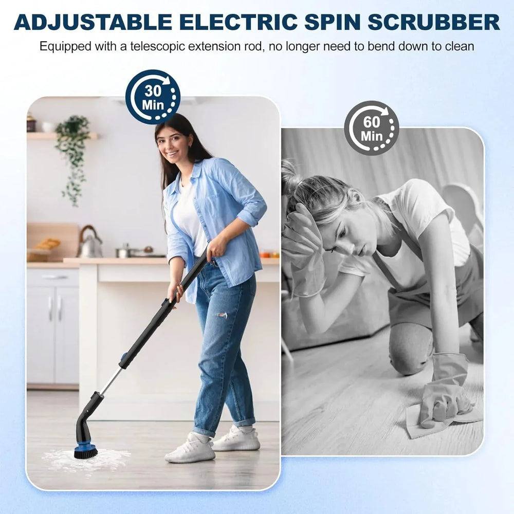 Electric Spin Scrubber, Cordless Cleaning Brush With 4 Replaceable Brush Heads And Adjustable Handle for Bathroom, Kitchen, Tub, Tile, Floor - EX-STOCK CANADA